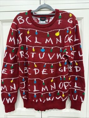 Stranger Things Netflix Alphabet Ugly Christmas Sweater. Medium Unisex teacher